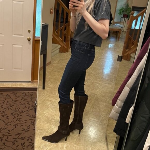 Franco Sarto Brown Suede Y2K Boots Size 10 (fit 9.5-10) - Picture 5 of 16